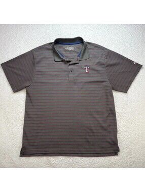 Texas Rangers MLB Polo Shirt Men's XL Gray Red Stripe Logo Baseball